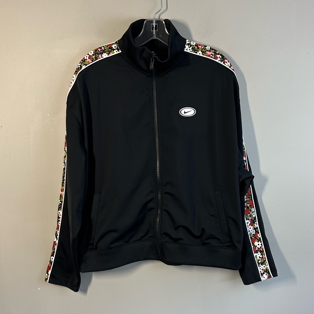 Nike Black Track Jacket with Floral Stripe
